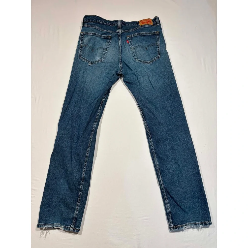 Levis 505 Regular Fit Straight Leg Jeans Mens 36x34 Blue Distressed Denim